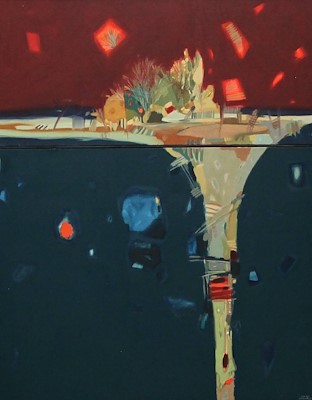 HAKAN ESMER (d 1973) Soyut peyzaj, diptik, tuval üzeri yağlıboya, imzalı, 1999 tarihli 128 x 100 cm
