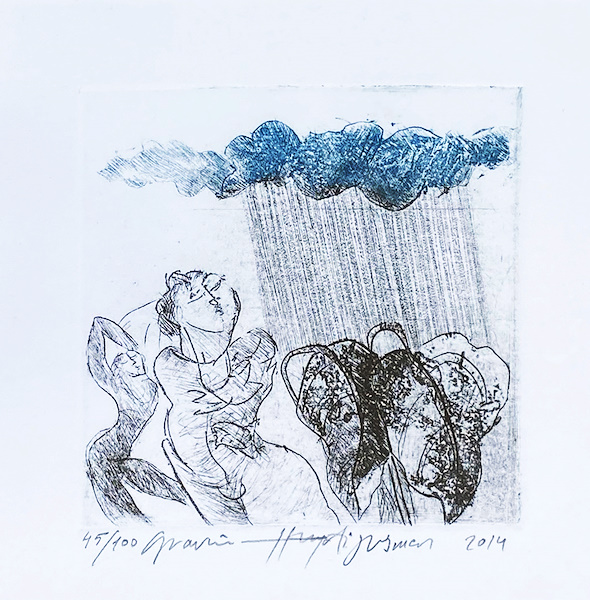 HAYATİ MİSMAN Kağıt üzerine gravür baskı, 45/100 ed , 15 x 15 cm , imzalı, çerçeveli, 2014 tarihli