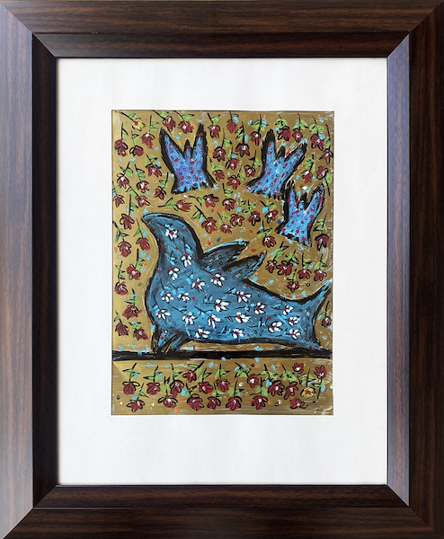 DİNÇER ERİMEZ Karton üzerine karışık teknik 32 x 24 cm 1985 tarihli, imzalı, ithaflı Çerçeveli