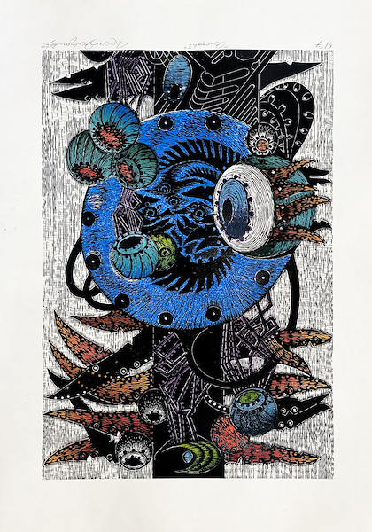 HASAN KIRAN "Burçak I", ağaç baskı, 5/7 ed , 2023 tarihli, imzalı 88 x 64 cm